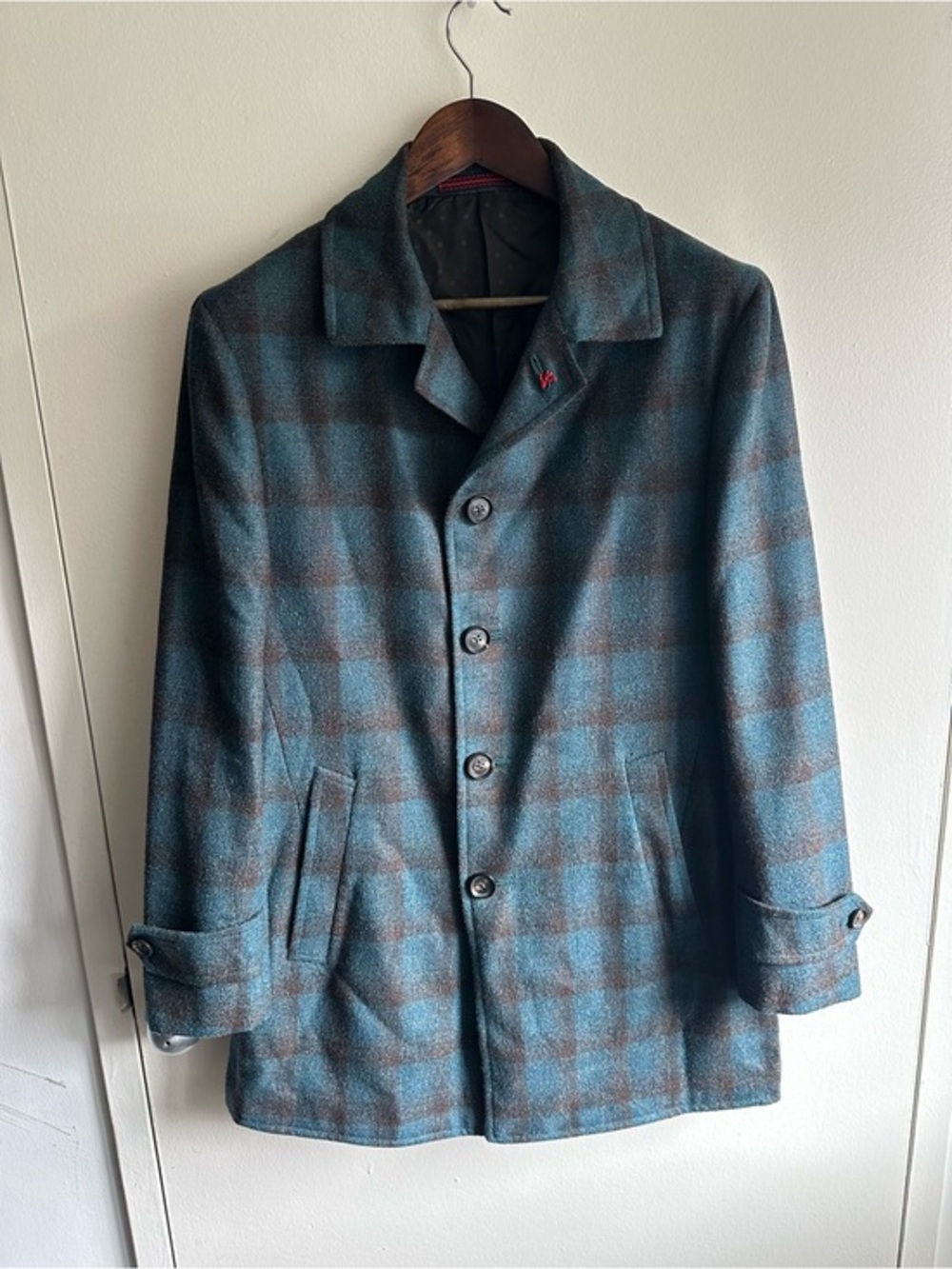 ISAIA Bespoke Waterproofed Wool Green Plaid Top Coat